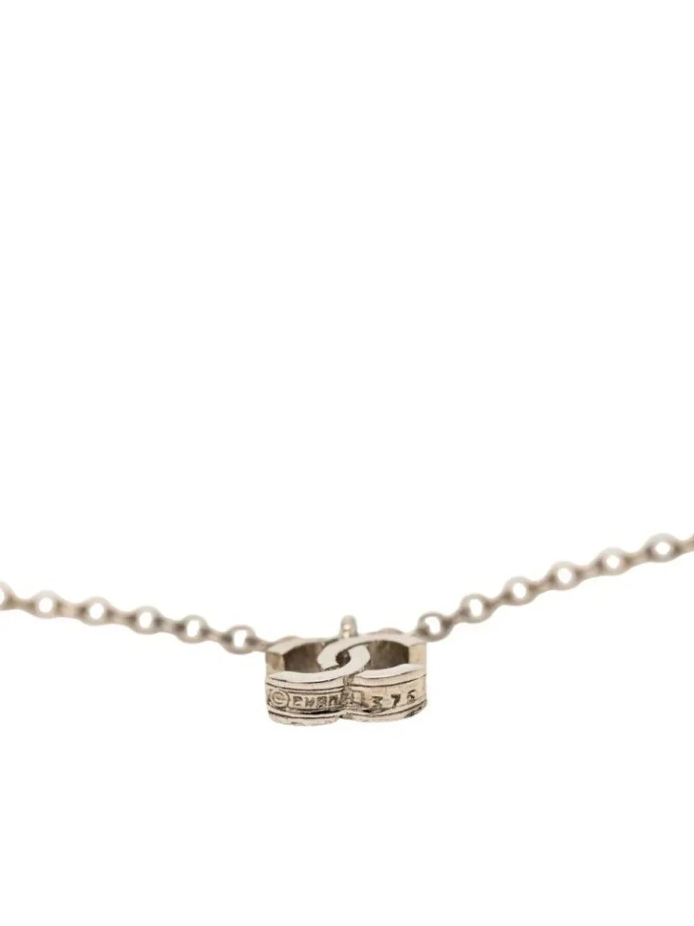 Chanel CC Logo Necklace Silver Metal